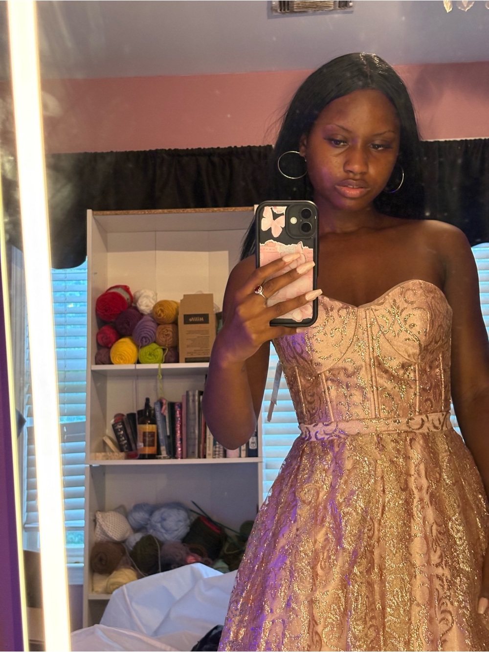 Sparkling Blush Pink Strapless Prom Dress